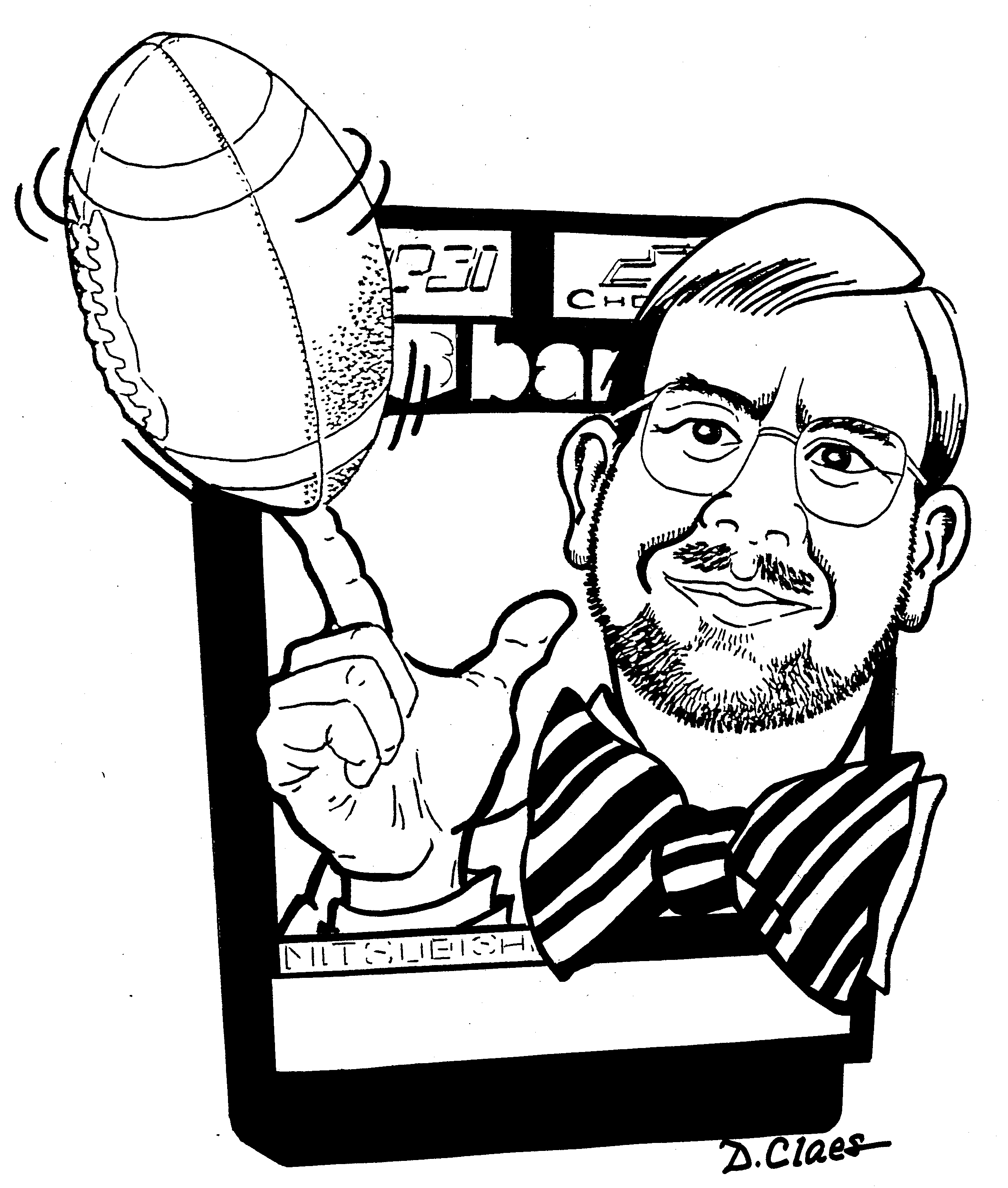 Caricature of Tim Gay with a football