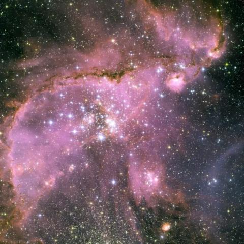 This Hubble Space Telescope view shows the star cluster NGC 346 at the center of a brilliant star-forming region inside the Small Magellanic Cloud, a small satellite galaxy of our Milky Way about 210,000 light-years away. (Image credit: NASA, ESA and A. N