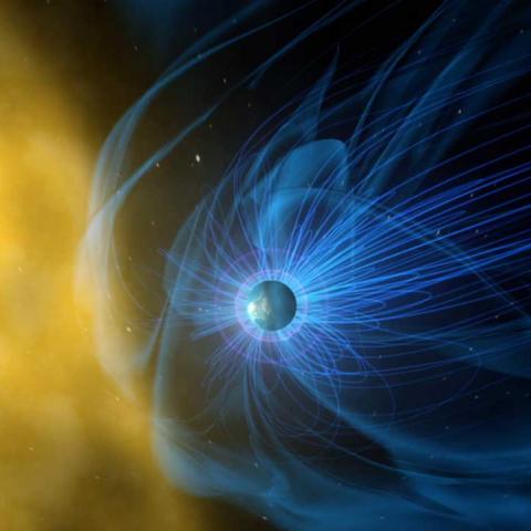 Earth is surrounded by a giant magnetic bubble called the magnetosphere, which is is part of a dynamic, interconnected system that responds to solar, planetary, and interstellar conditions. Credit: NASA