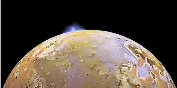 NASA’s Galileo spacecraft caught Jupiter’s moon Io, the planet’s third-largest moon, undergoing a volcanic eruption. NASA/JPL/DLR