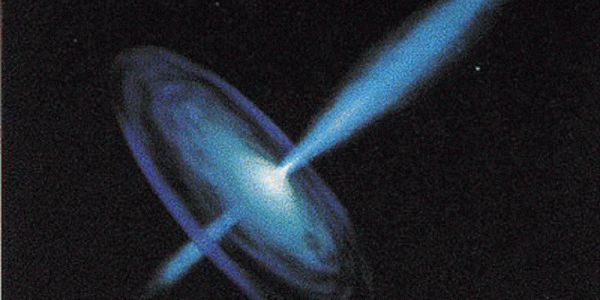 Illustration of a blazar jet which clominates the emission from gamma-ray blazars.
