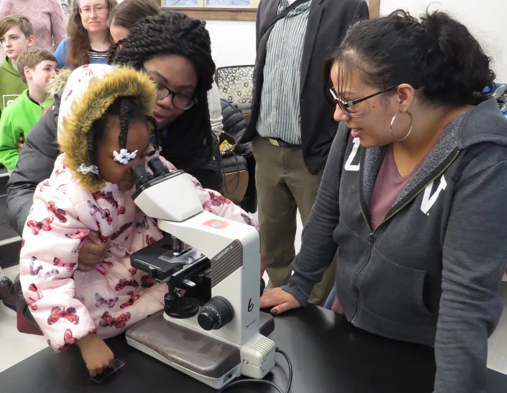 Students look at tardigrades
