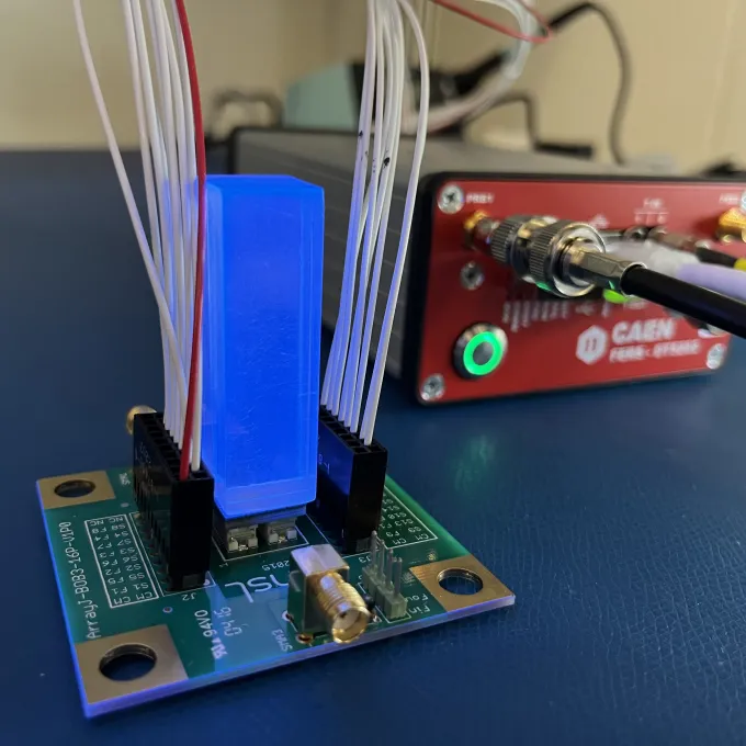 A gamma-ray detector being assembled in Errando's lab