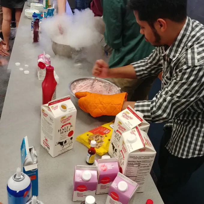 Preparing liquid nitrogen ice cream